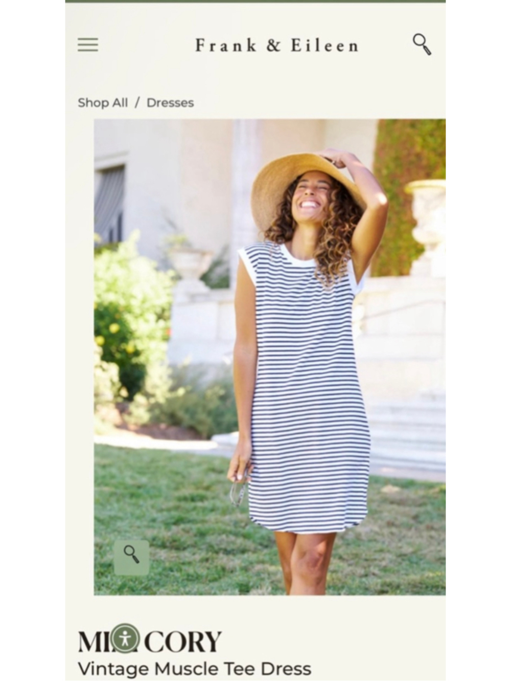 Frank & Eileen French Striped Navy White Mini Cory Muscle Tee Dress L